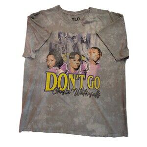 Women's TLC Graphic Short Sleeve Crew Neck Tie Dye Shirt Gray XL Y2K Acid Wash